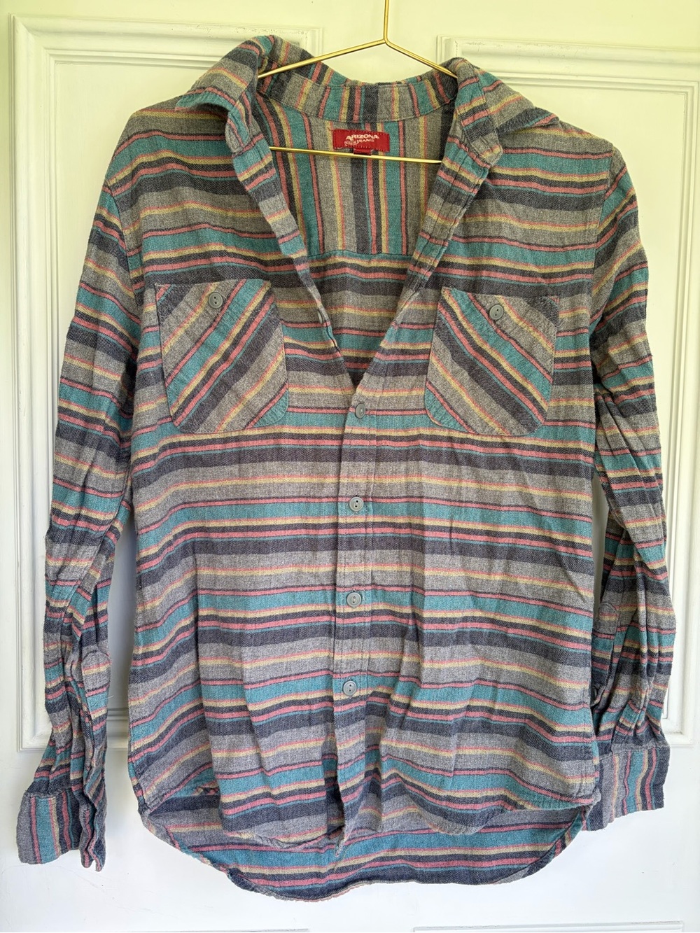 Striped Button-Up Shirt - Gray & Teal
